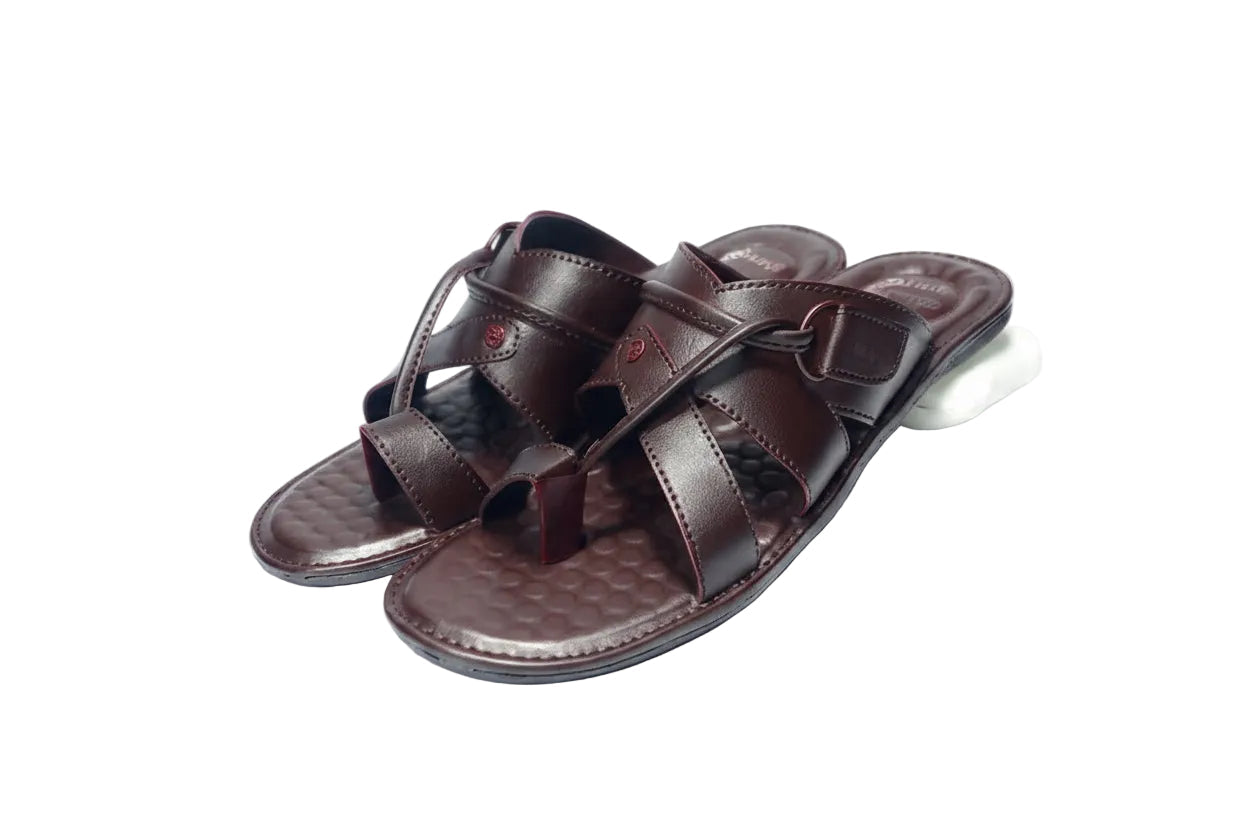 Pair of brown sandals on a white background