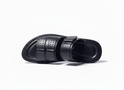 Black Slippers with Buckle Straps – Handmade Premium Footwear A.Lifestyle.pk