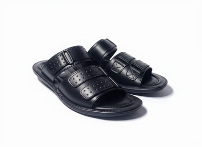 Black Slippers with Buckle Straps – Handmade Premium Footwear A.Lifestyle.pk