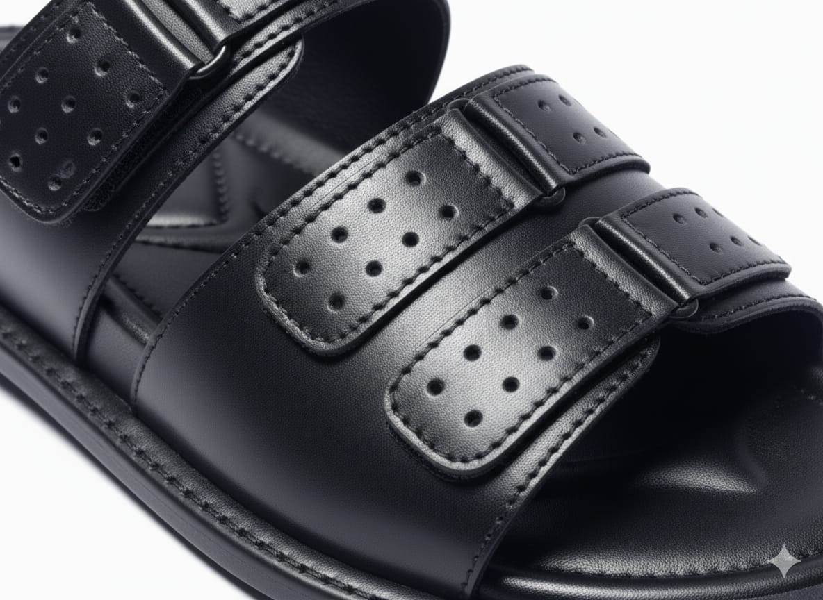 Black Slippers with Buckle Straps – Handmade Premium Footwear A.Lifestyle.pk
