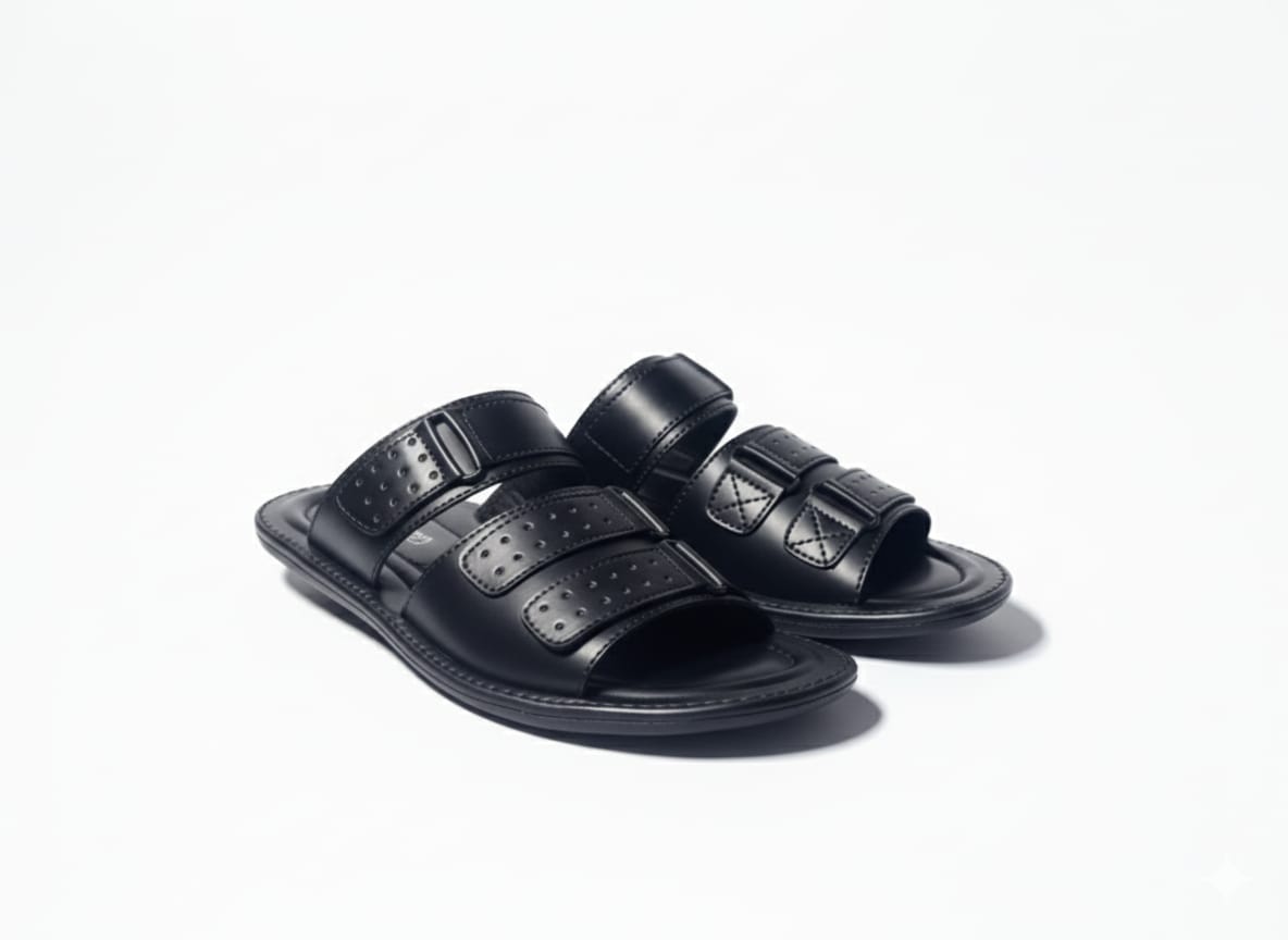 Black Slippers with Buckle Straps – Handmade Premium Footwear A.Lifestyle.pk