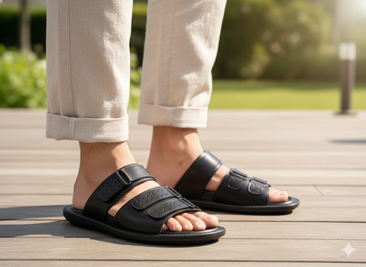 brown Slippers with Buckle Straps – Handmade Premium Footwear A.Lifestyle.pk